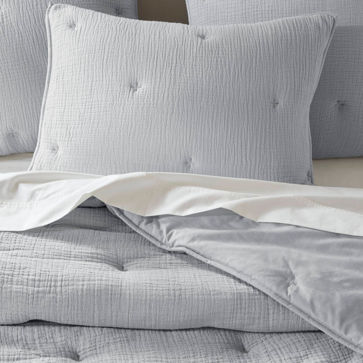 Breeze cotton gauze embroidered Quilt Set - Blue