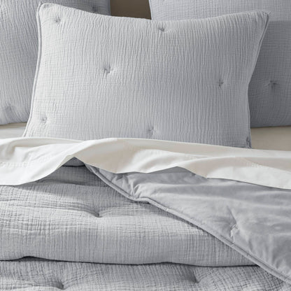 Breeze cotton gauze embroidered Quilt Set - Blue