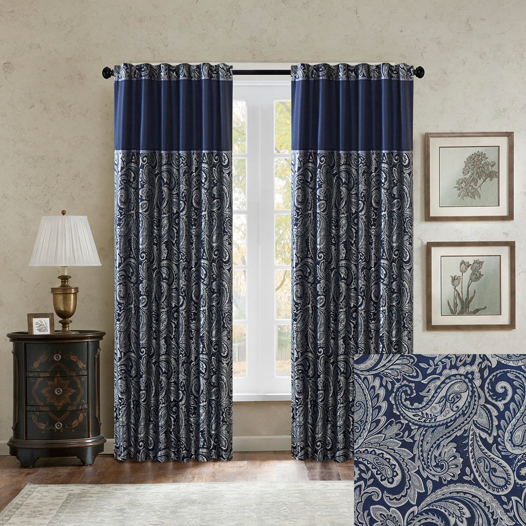 Aubrey Jacquard Curtain Panel Pair - Navy