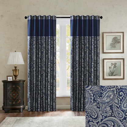 Aubrey Jacquard Curtain Panel Pair - Navy