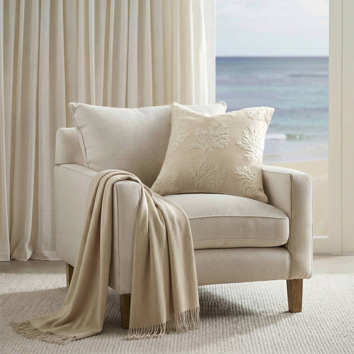 Camila Coral 1 Piece Cotton Pillow Cover - Linen
