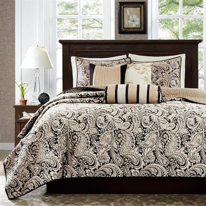 Aubrey 6 Piece Jacquard Quilt Set with Throw Pillows - Black