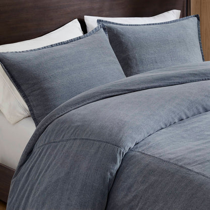 Mckenzie Cotton Twill Washed Duvet Set - Blue