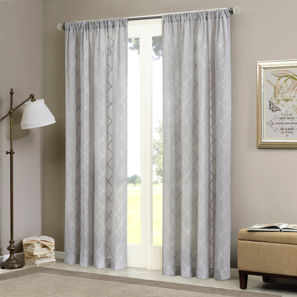 Irina Diamond Sheer Window Curtain Panel - Grey