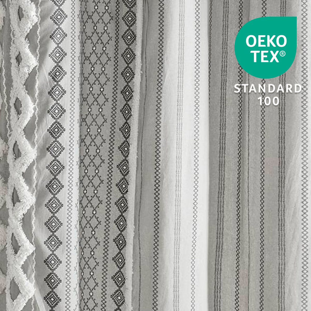 Imani Cotton Printed Shower Curtain with Chenille - Gray