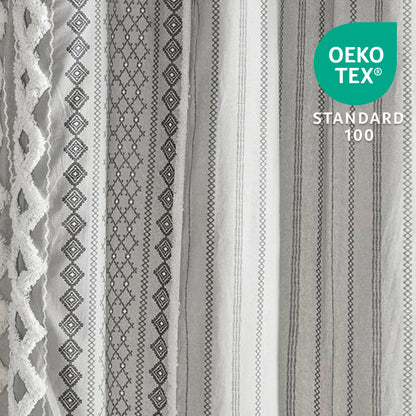 Imani Cotton Printed Shower Curtain with Chenille - Gray