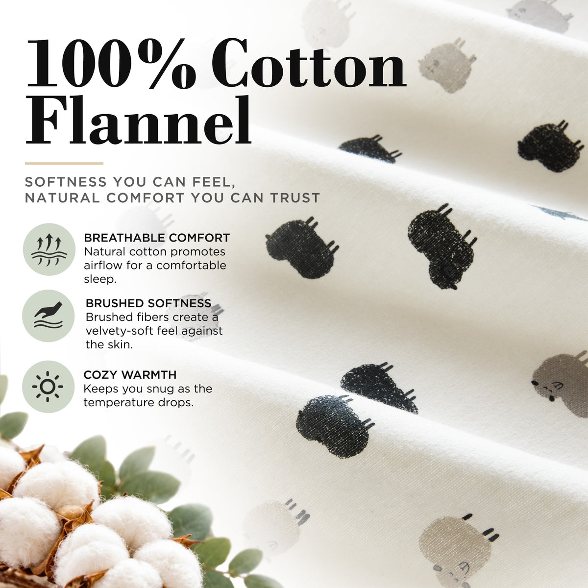 Cotton Flannel Sheet Set - Black Sheep