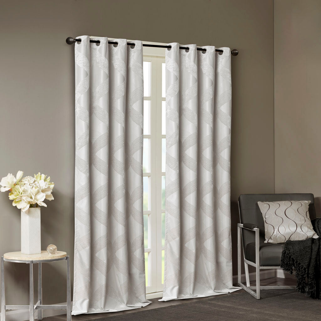 Bentley Ogee Knitted Jacquard Total Blackout Curtain Panel - Ivory