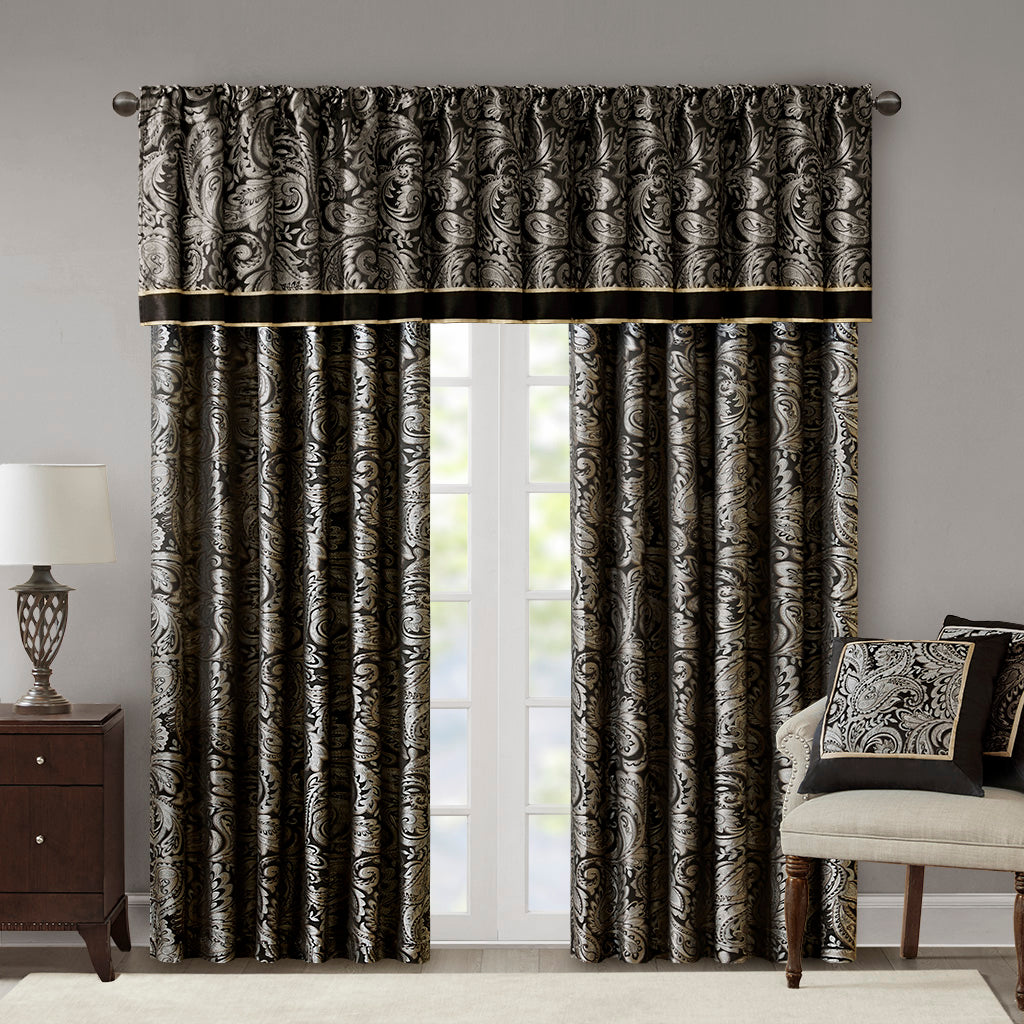 Aubrey Jacquard Curtain Panel Pair - Black