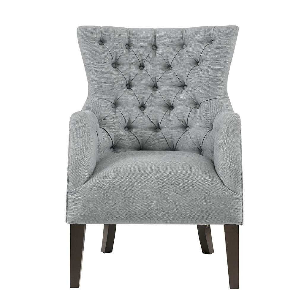 Hannah Button Tufted Grey Wing Chair