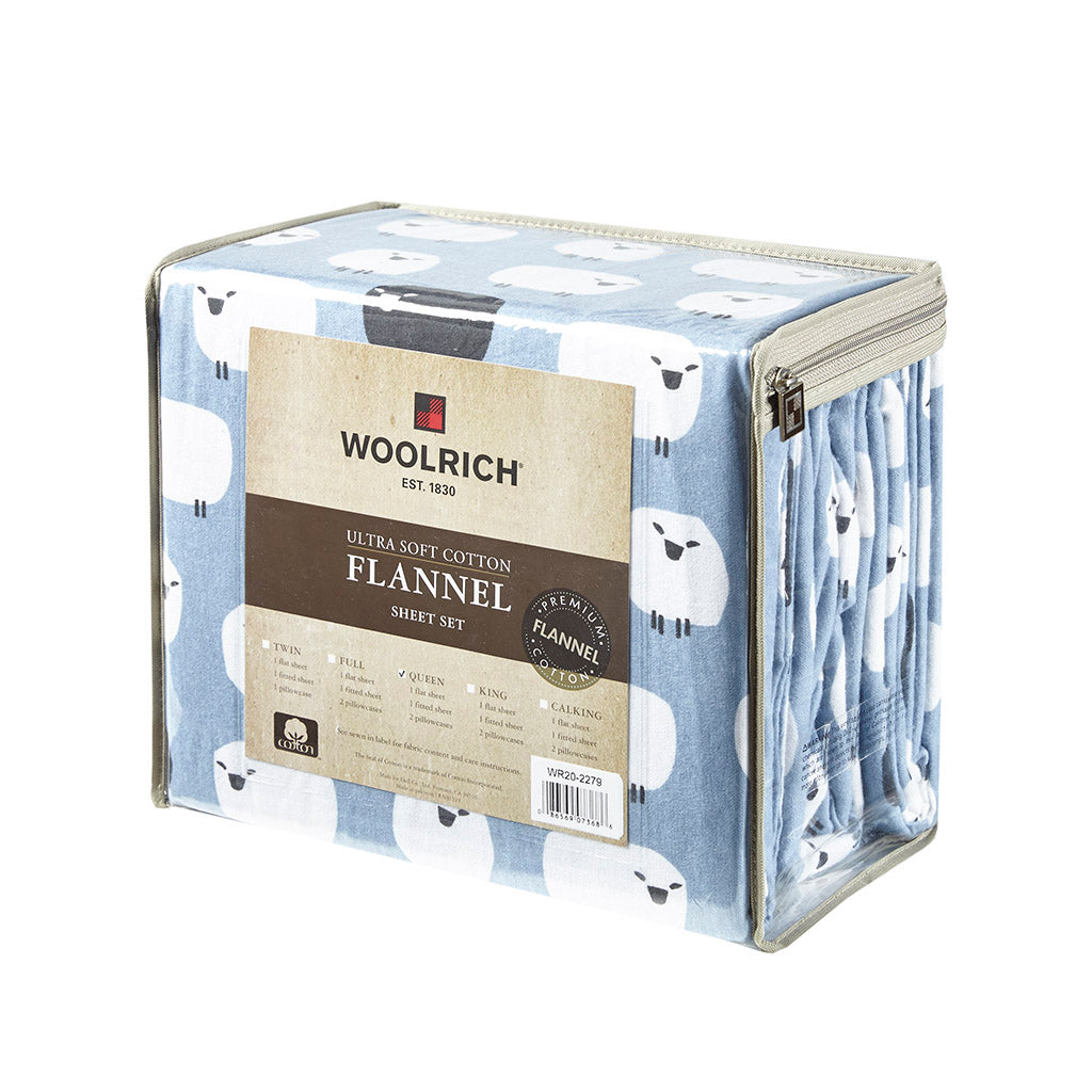 Cotton Flannel Sheet Set - Blue Sheep