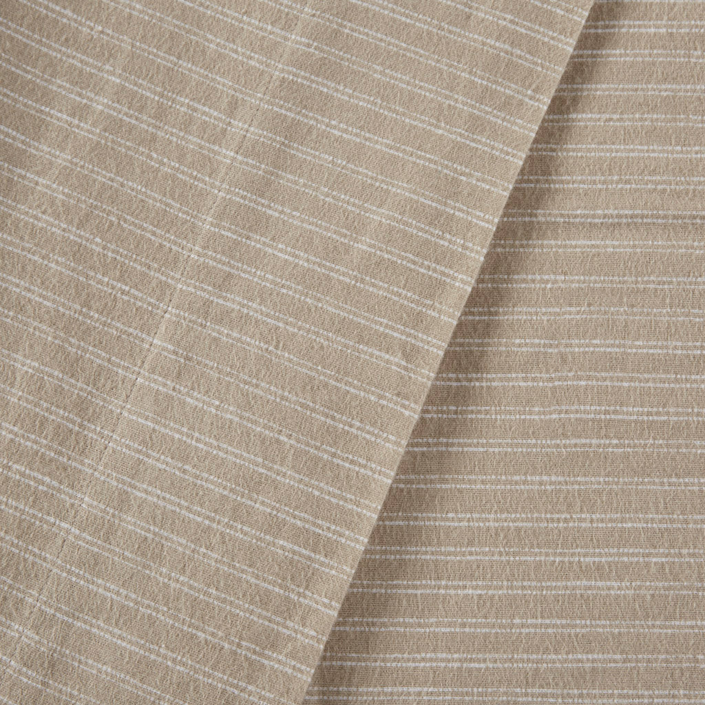 Oversized Cotton Flannel 4 Piece Sheet Set - Beige/White Stripes