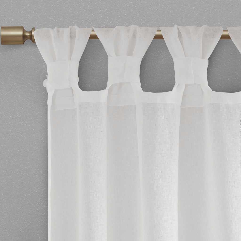 Rosette Floral Embellished Cuff Tab Top Solid Curtain Panel - White
