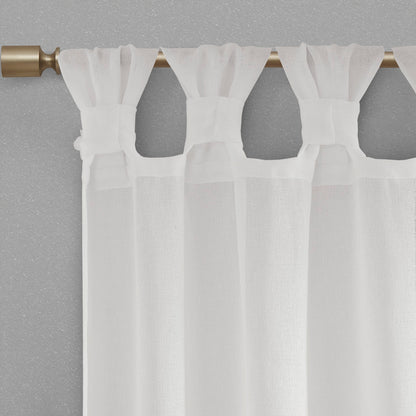 Rosette Floral Embellished Cuff Tab Top Solid Curtain Panel - White