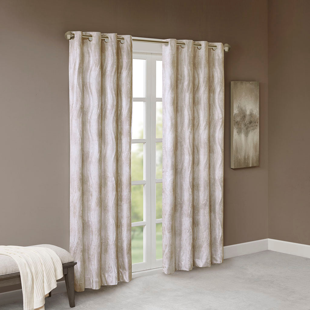 Victorio Printed Jacquard Grommet Top Total Blackout Curtain Panel - Ivory