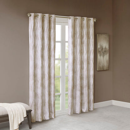 Victorio Printed Jacquard Grommet Top Total Blackout Curtain Panel - Ivory