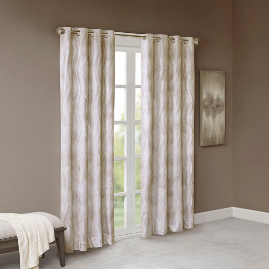 Victorio Printed Jacquard Grommet Top Total Blackout Curtain Panel - Ivory