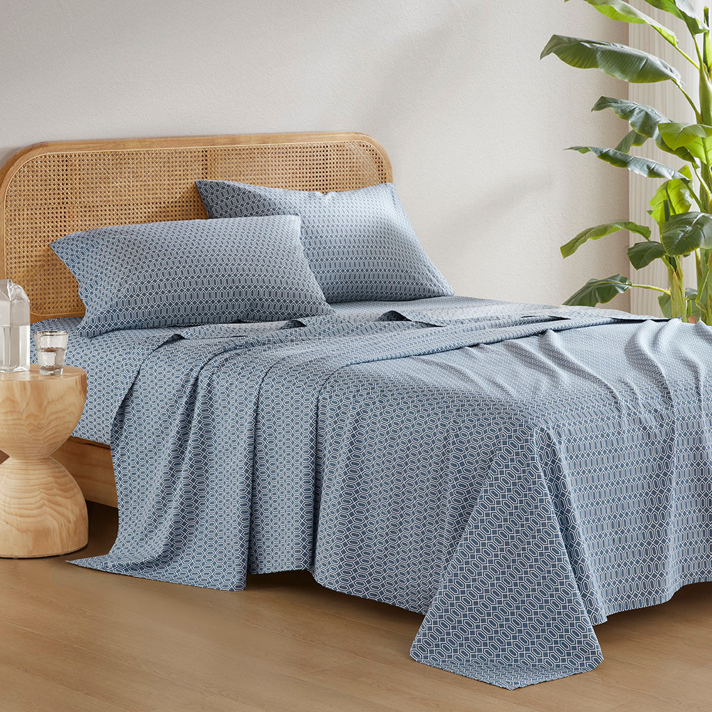 144 Thread Count Cotton Printed Sheets - Diamond Blue