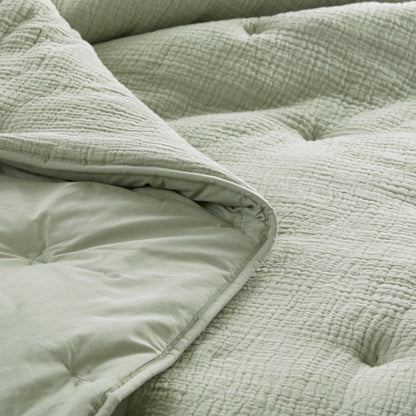 Breeze cotton gauze embroidered Quilt Set - Sage