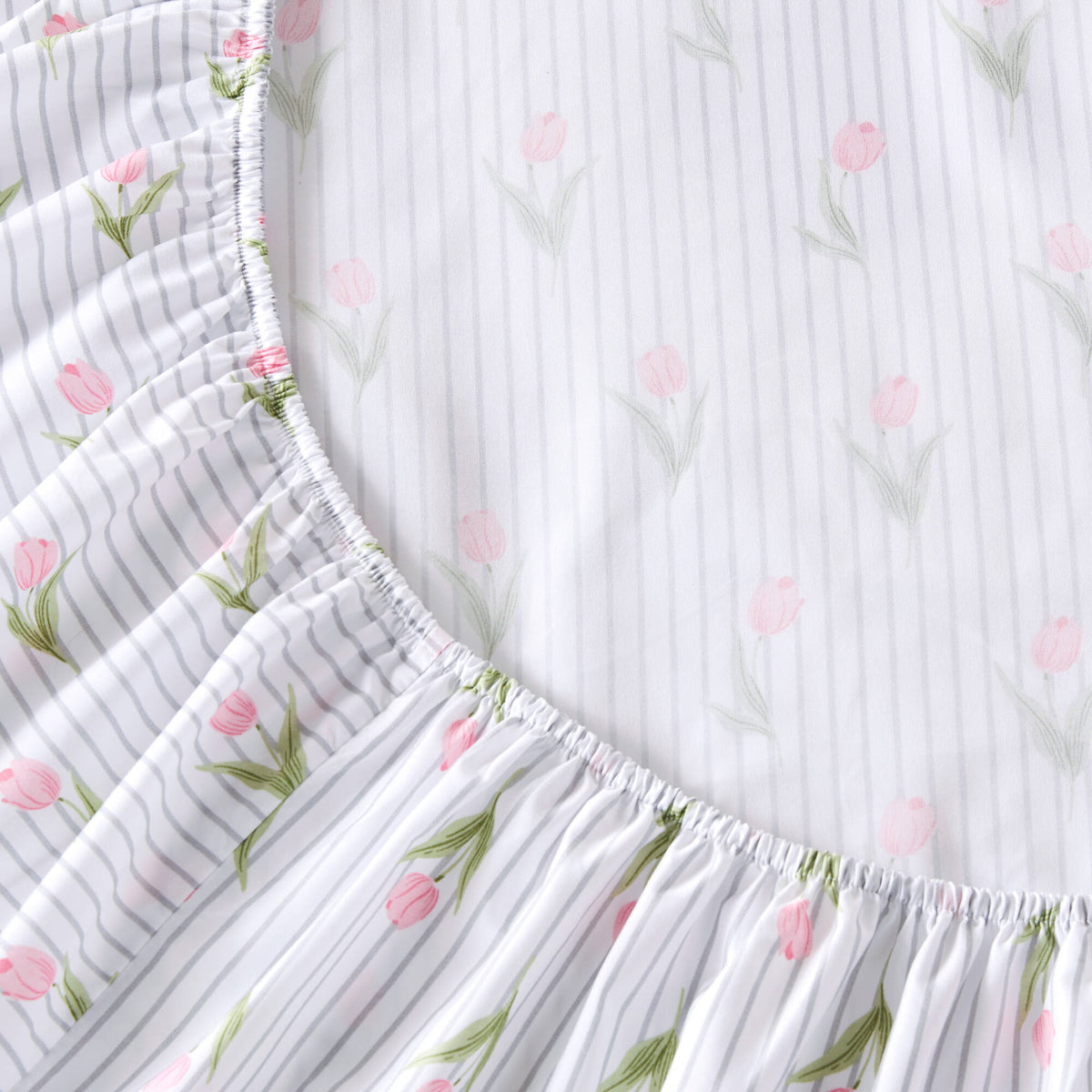 Printed Microfiber Sheet Set - Tulips Stripe