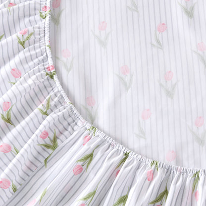 Printed Microfiber Sheet Set - Tulips Stripe
