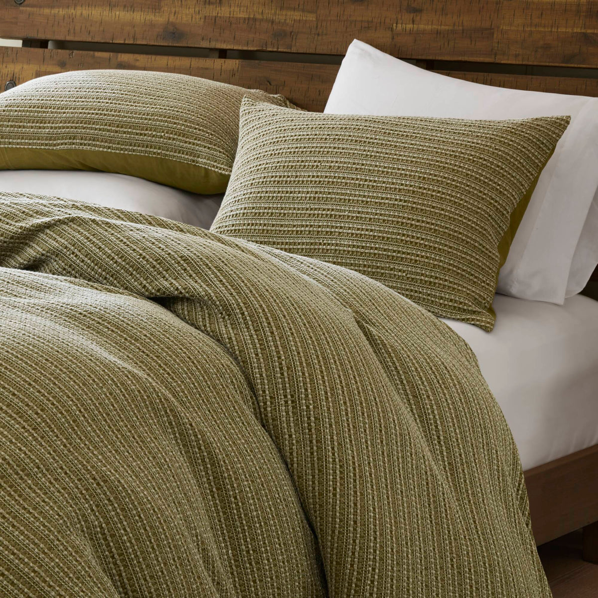 Lyon Waffle Washed Duvet Set - Green
