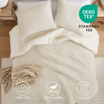 Riordan Waffle Knit Chenille Comforter Set - Ivory