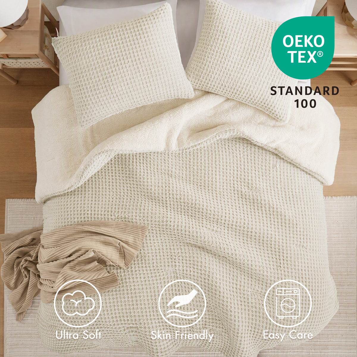 Riordan Waffle Knit Chenille Comforter Set - Ivory