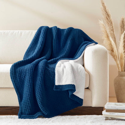 Rowan Waffle Knit Chenille Throw - Navy Blue