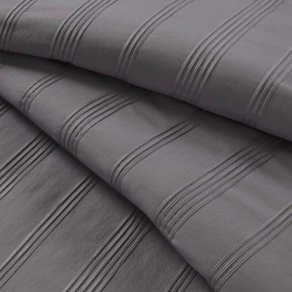 Logan Striped Reversible Pintuck Pleated Comforter Set - Charcoal