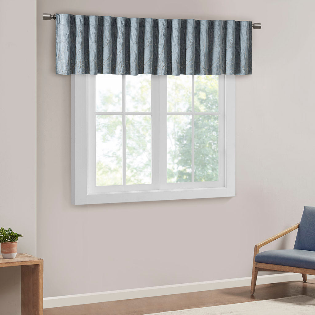 Andora Faux Silk Embroidered Window Valance - Blue