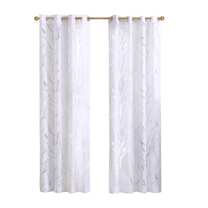 Averil Grommet Top Sheer Bird on Branches Burnout Window Curtain - White