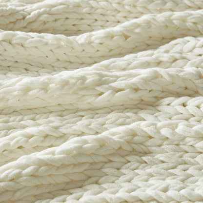 Chunky Double Knit Handmade Throw Blanket - Ivory
