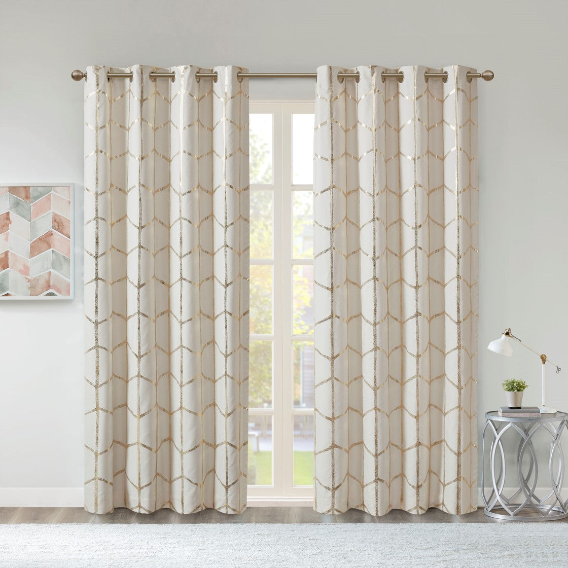 Raina Total Blackout Metallic Print Grommet Top Curtain