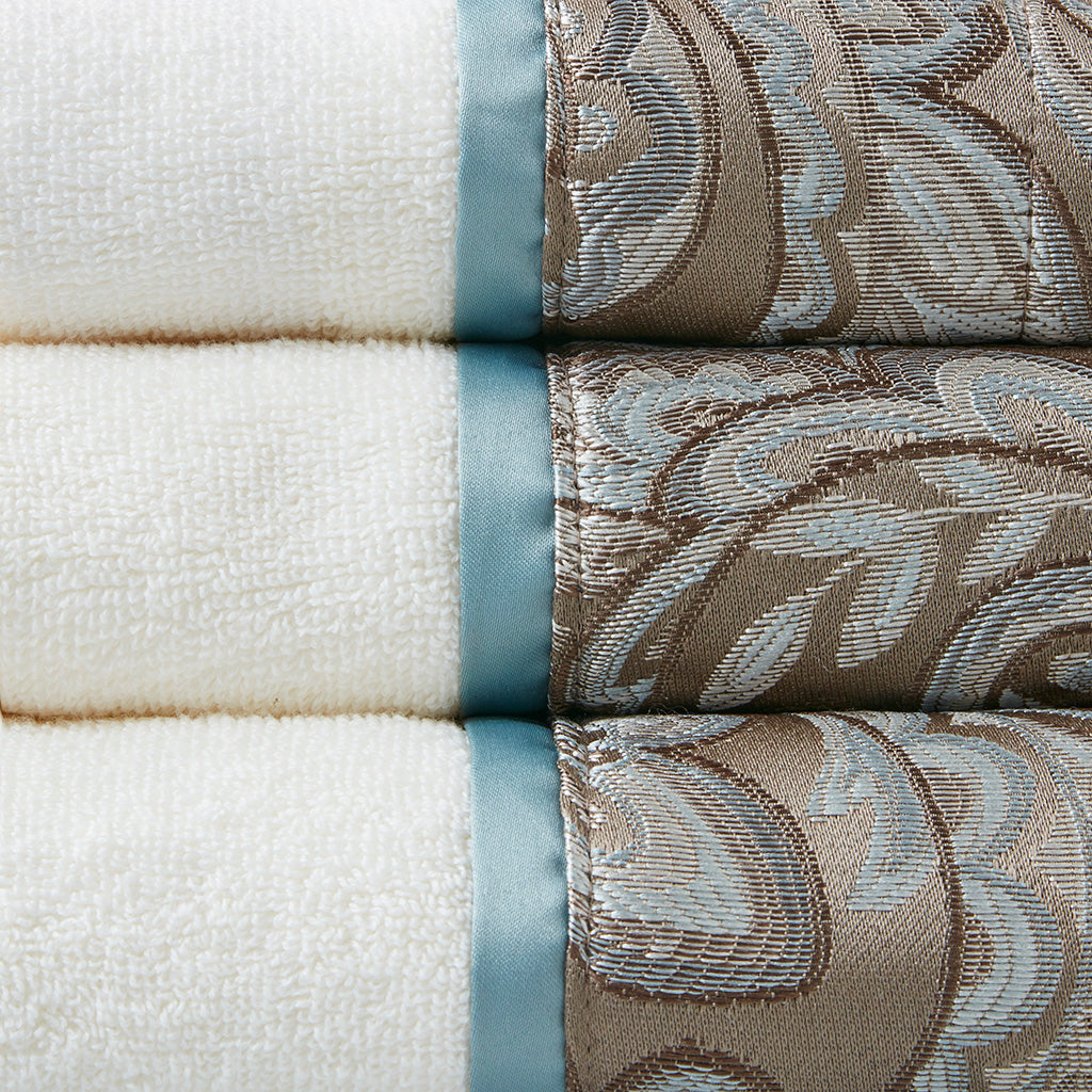Aubrey 6 Piece Jacquard Towel Set - Blue/Brown