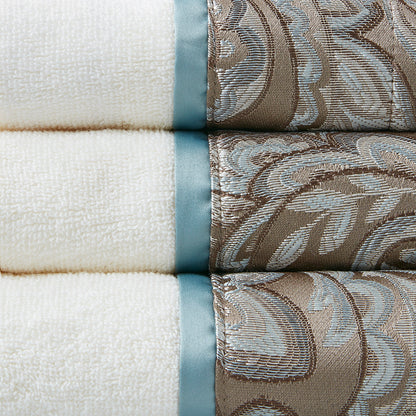 Aubrey 6 Piece Jacquard Towel Set - Blue/Brown