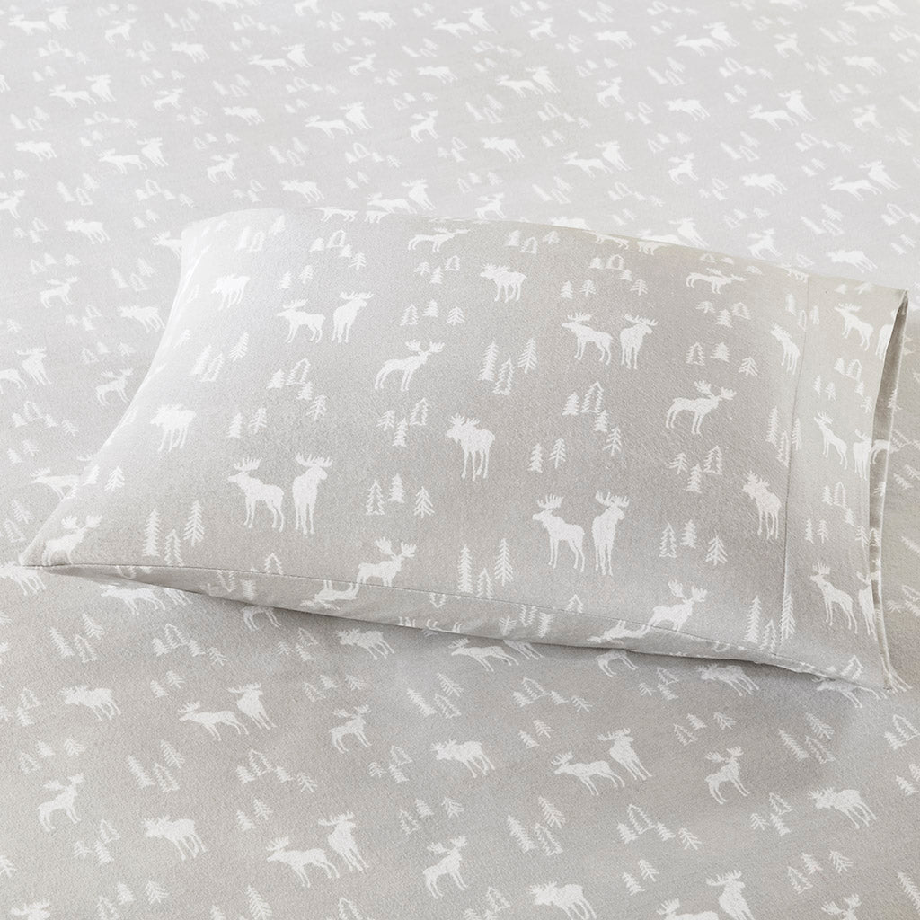 Cotton Flannel Sheet Set - Grey Moose