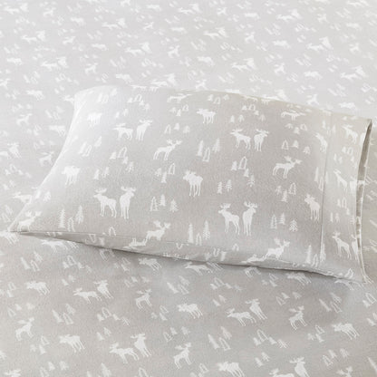 Cotton Flannel Sheet Set - Grey Moose