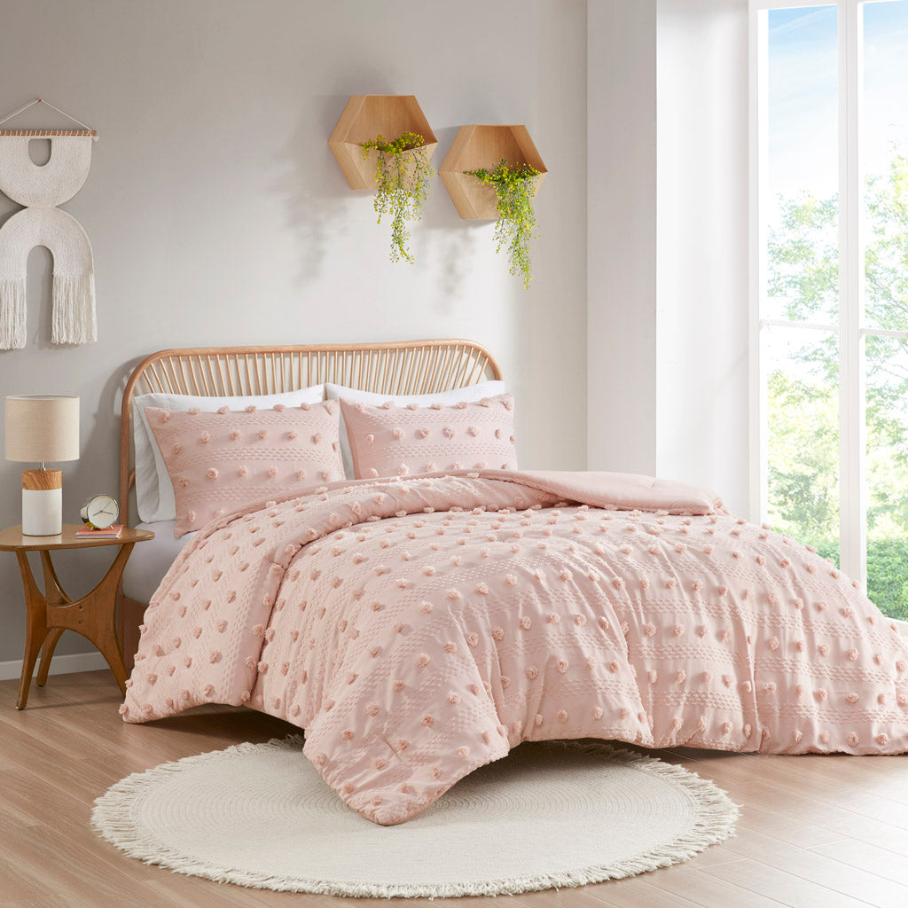 Lucy Clip Jacquard Comforter Set - Pink