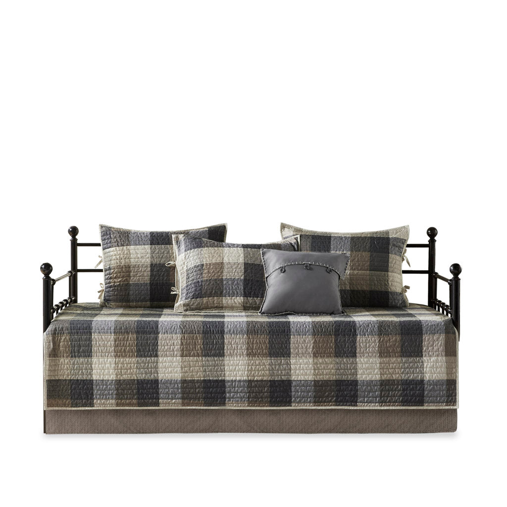 Ridge 6 Piece Reversible Plaid Daybed Cover Set - Neutral