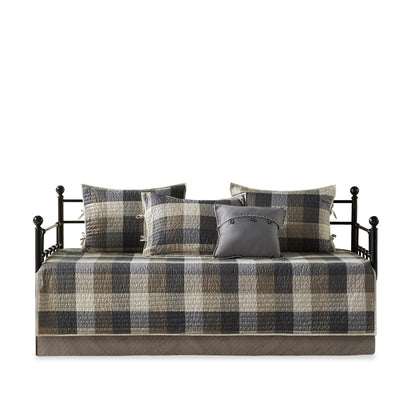 Ridge 6 Piece Reversible Plaid Daybed Cover Set - Neutral
