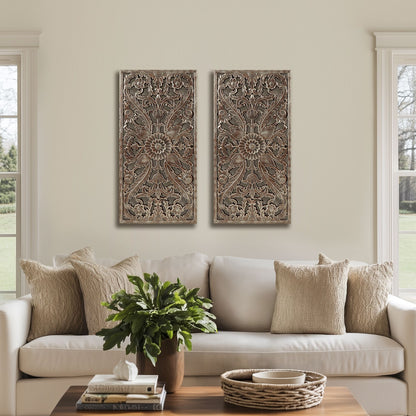 Botanical Panel Distressed Carved Wood 2-piece Wall Decor Set - Bronze