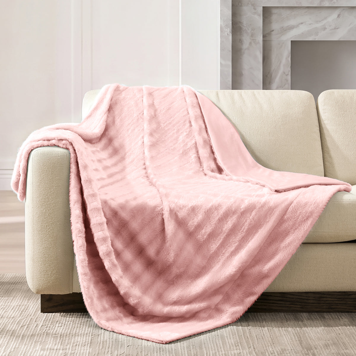 Duke Long Fur Throw - Blush