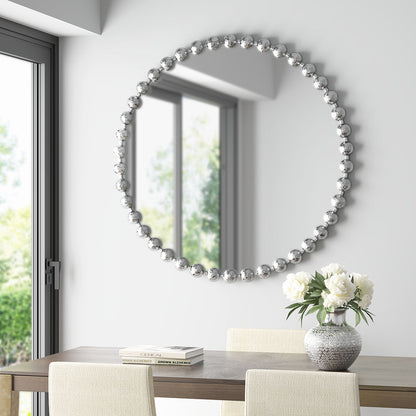 Marlowe Beaded Round Wall Mirror - Silver