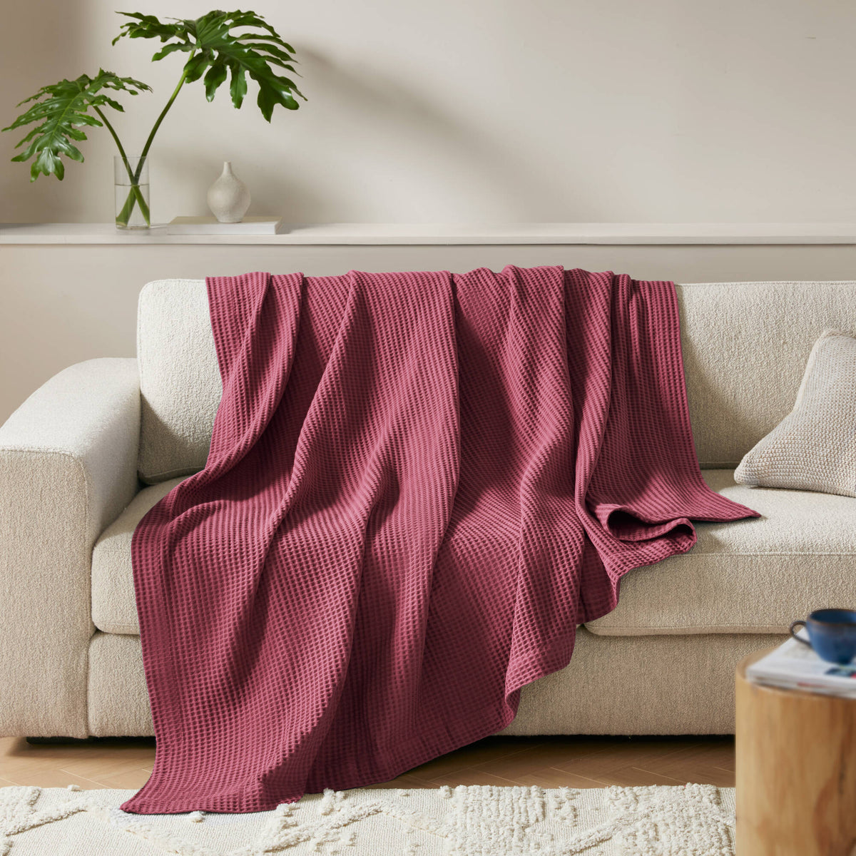 Waffle Weave Cotton Blanket - Rose