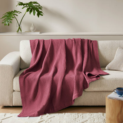 Waffle Weave Cotton Blanket - Rose