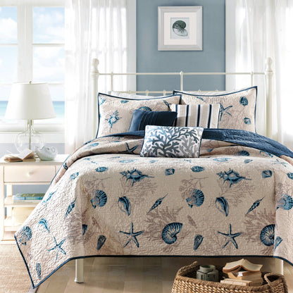 Bayside Brushed Microfiber Quilt Set with Throw Pillows - Blue