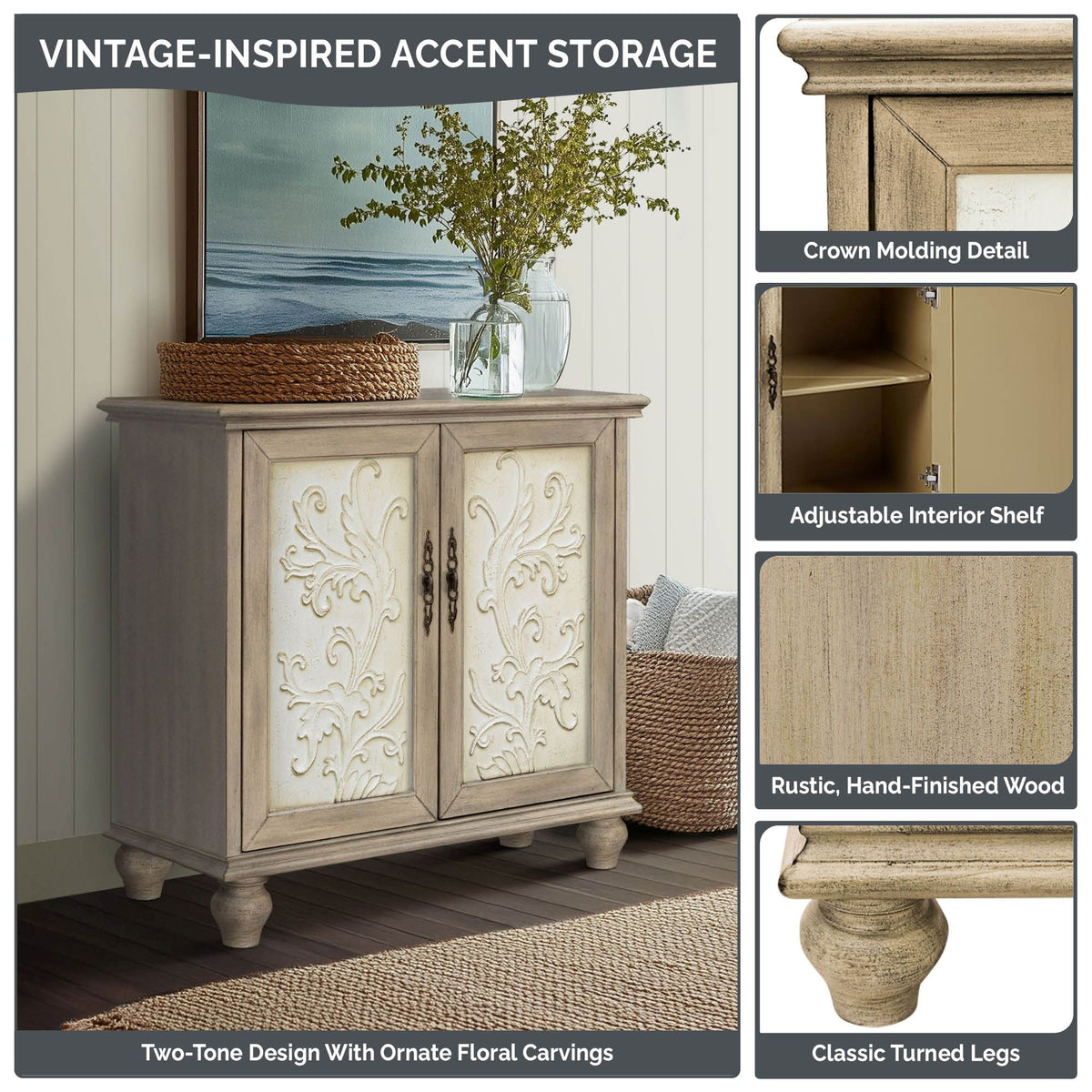 Driscoll 2-door carved wood storage cabinet - Reclaimed Natural