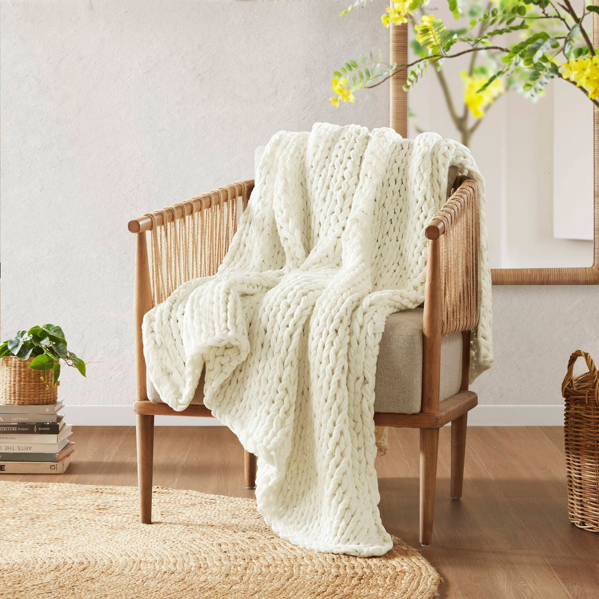 Chunky Double Knit Handmade Throw Blanket - Ivory