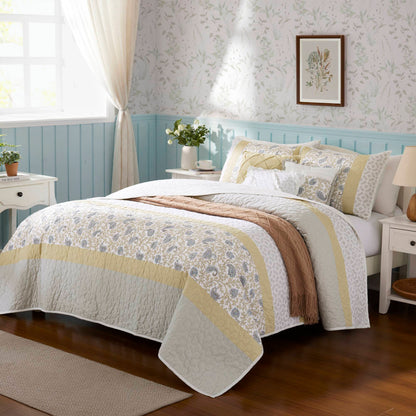 Dawn 6 Piece Cotton Percale Quilt Set with Throw Pillows - Yellow